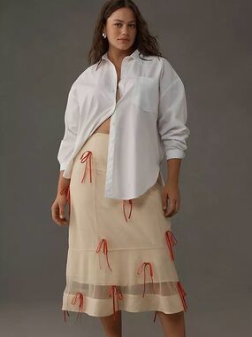 MAEVE Anthropologie red ribbon skirt